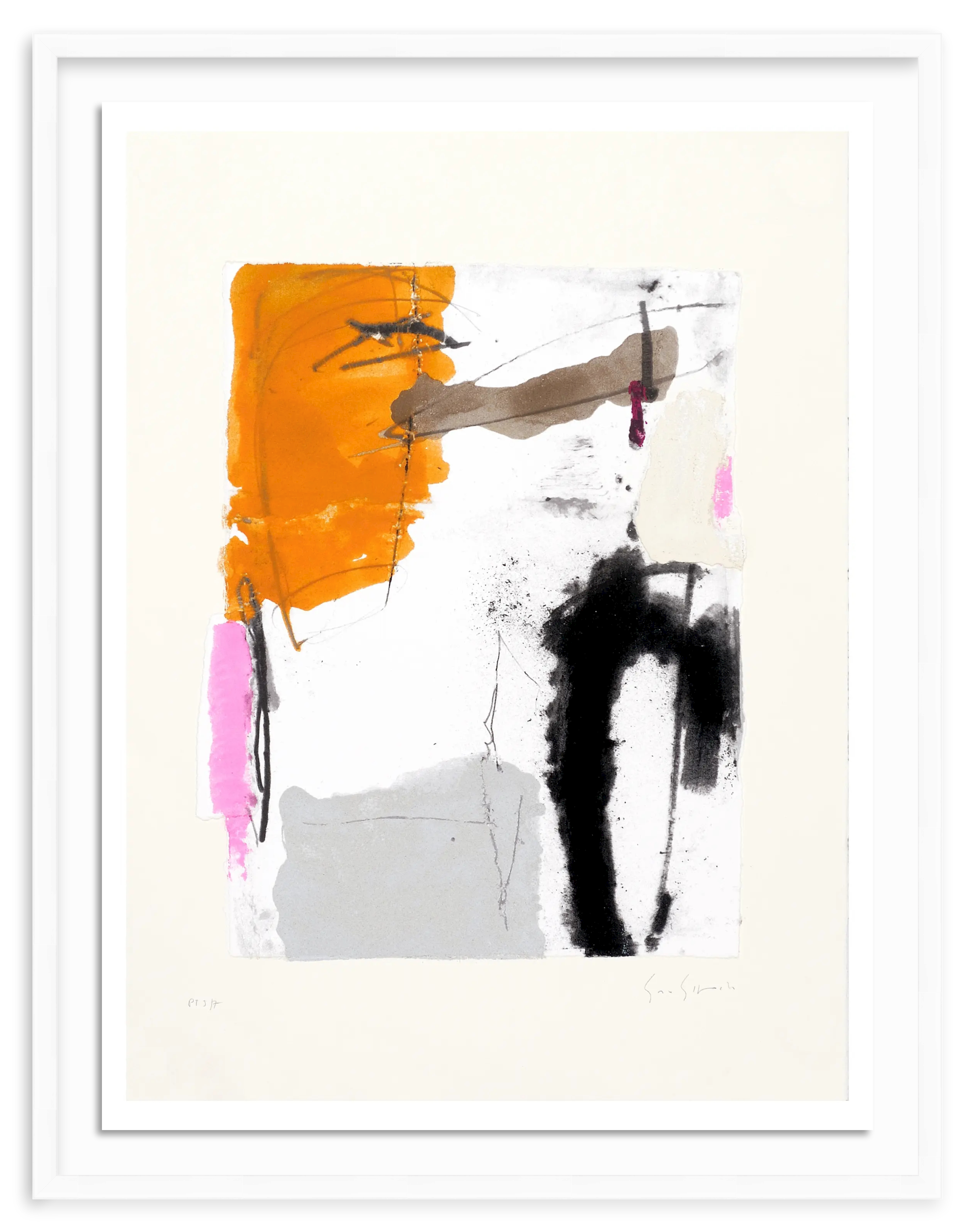 White / Float Mount | Orange, black, and pink abstract