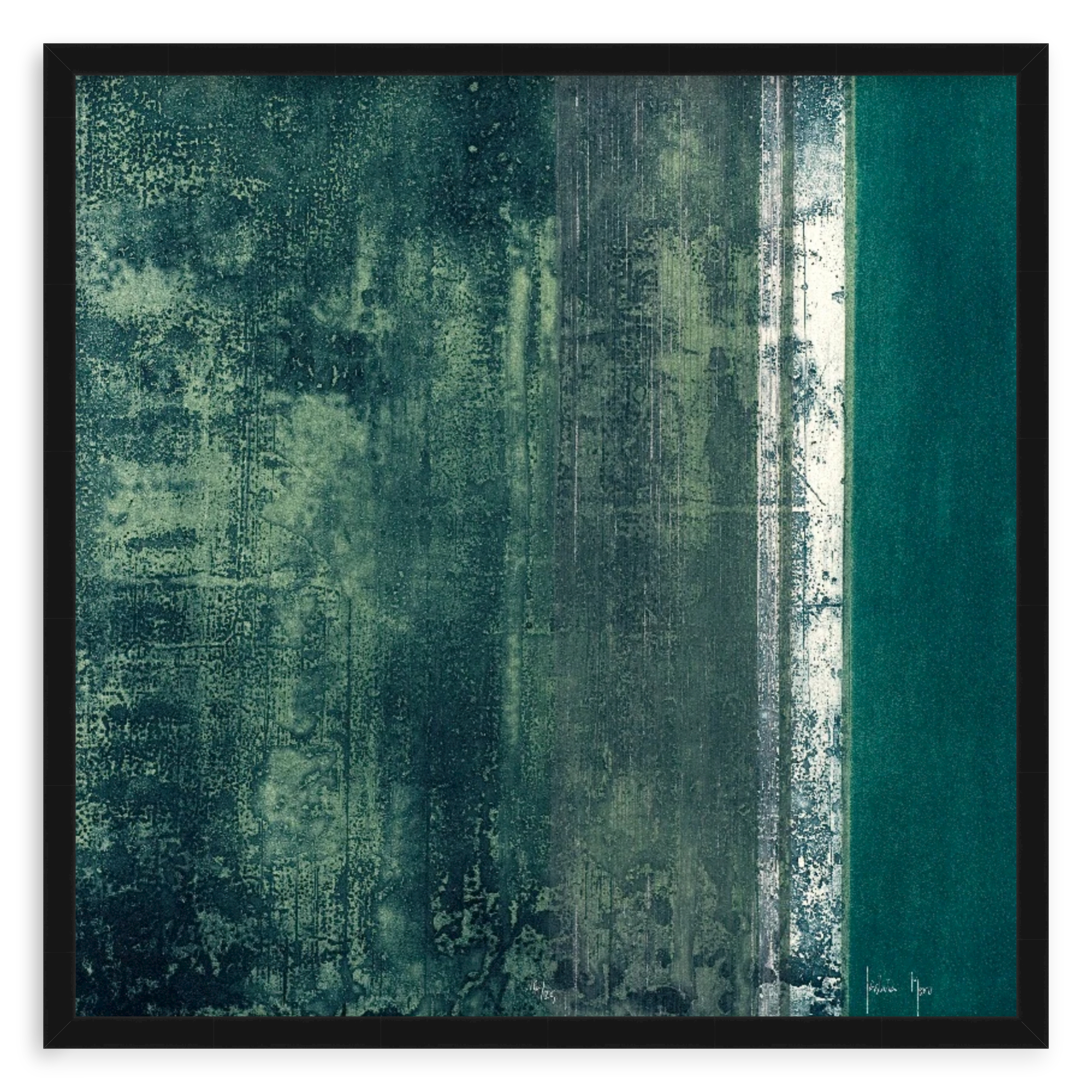 Black / No Mat | green and white square abstract square print